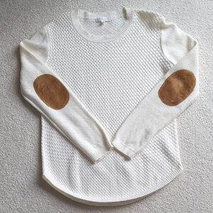 3 For $30. Elegant Cream Sweater with Brown Elbow Patches